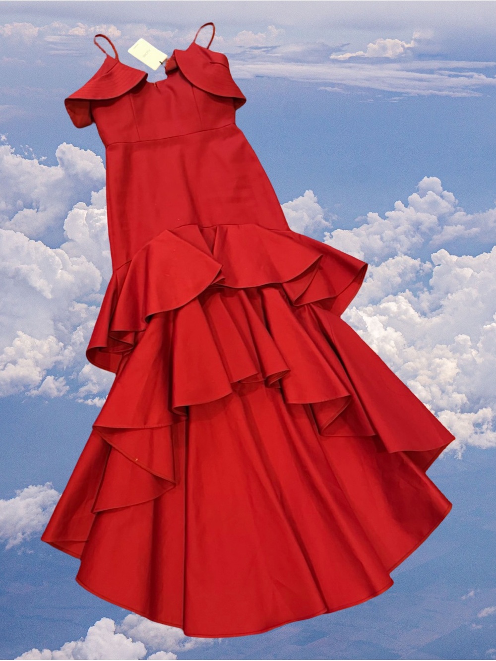 Alexis Red High-Low Ruffle Evening Dress